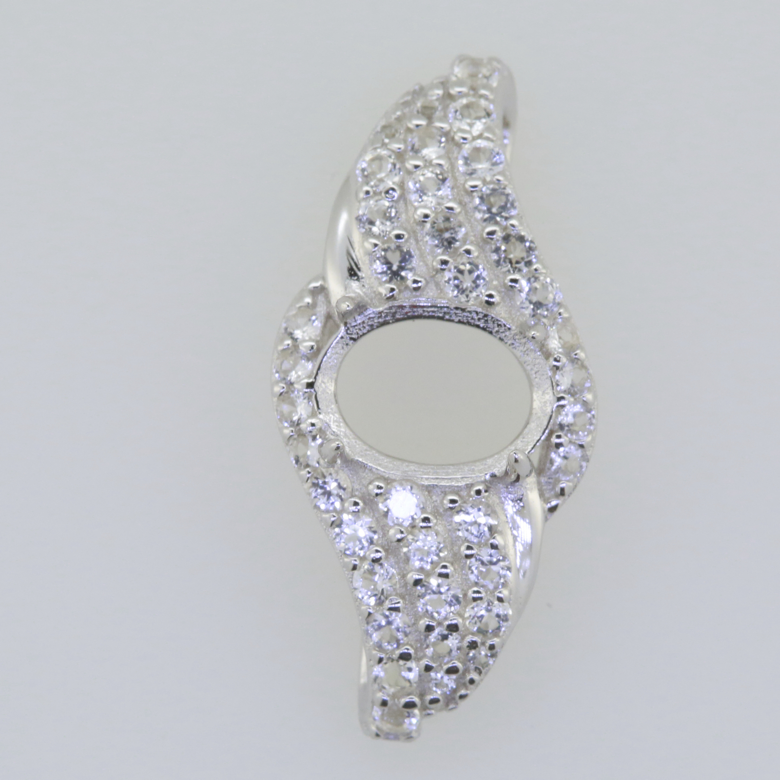 Sterling Silver Semi Mount Pendant Setting Oval OV 8X6mm White Topaz