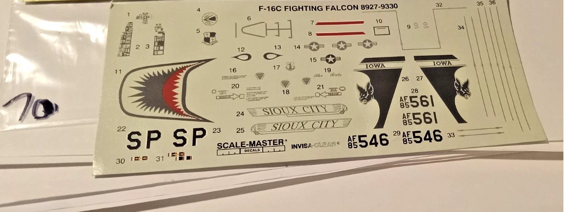 AMT F-16C Falcon Block 40 1:72 scale decal Only  Package # 70 !!!!!!!!!"LOOK