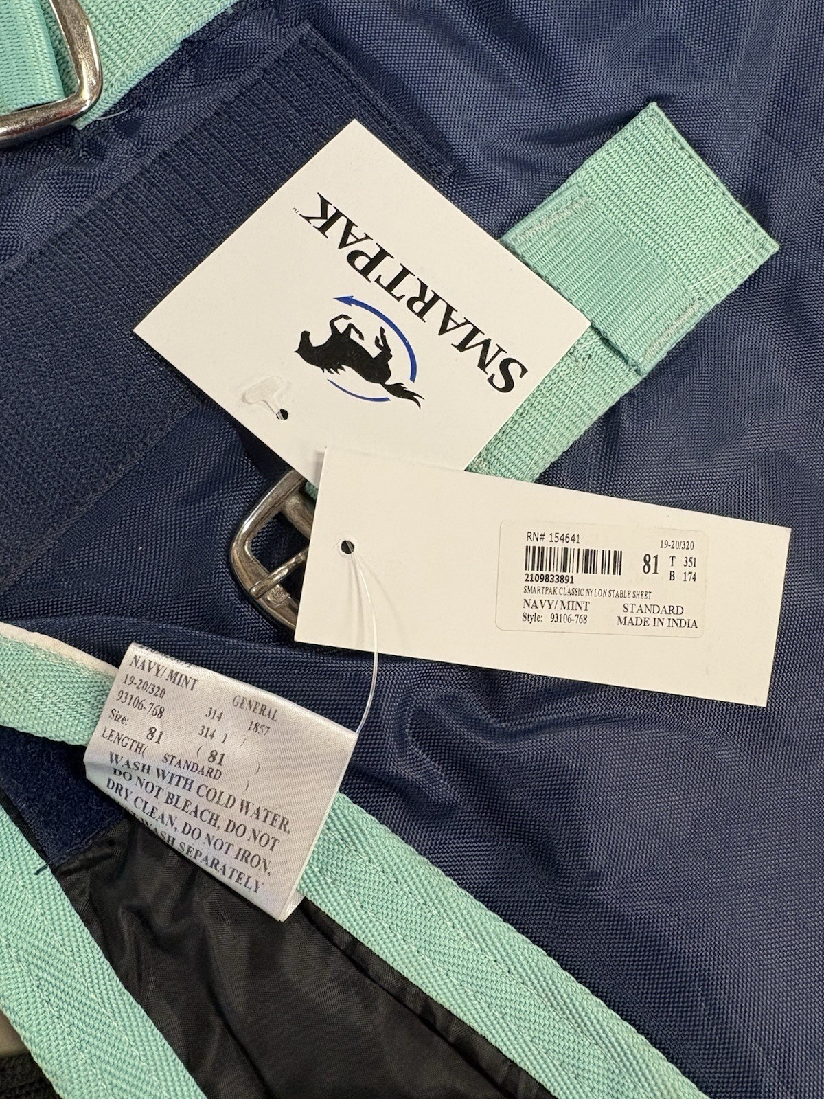 81” SmartPak Classic Turnout Sheet, Navy/Mint, NEW IN BAG