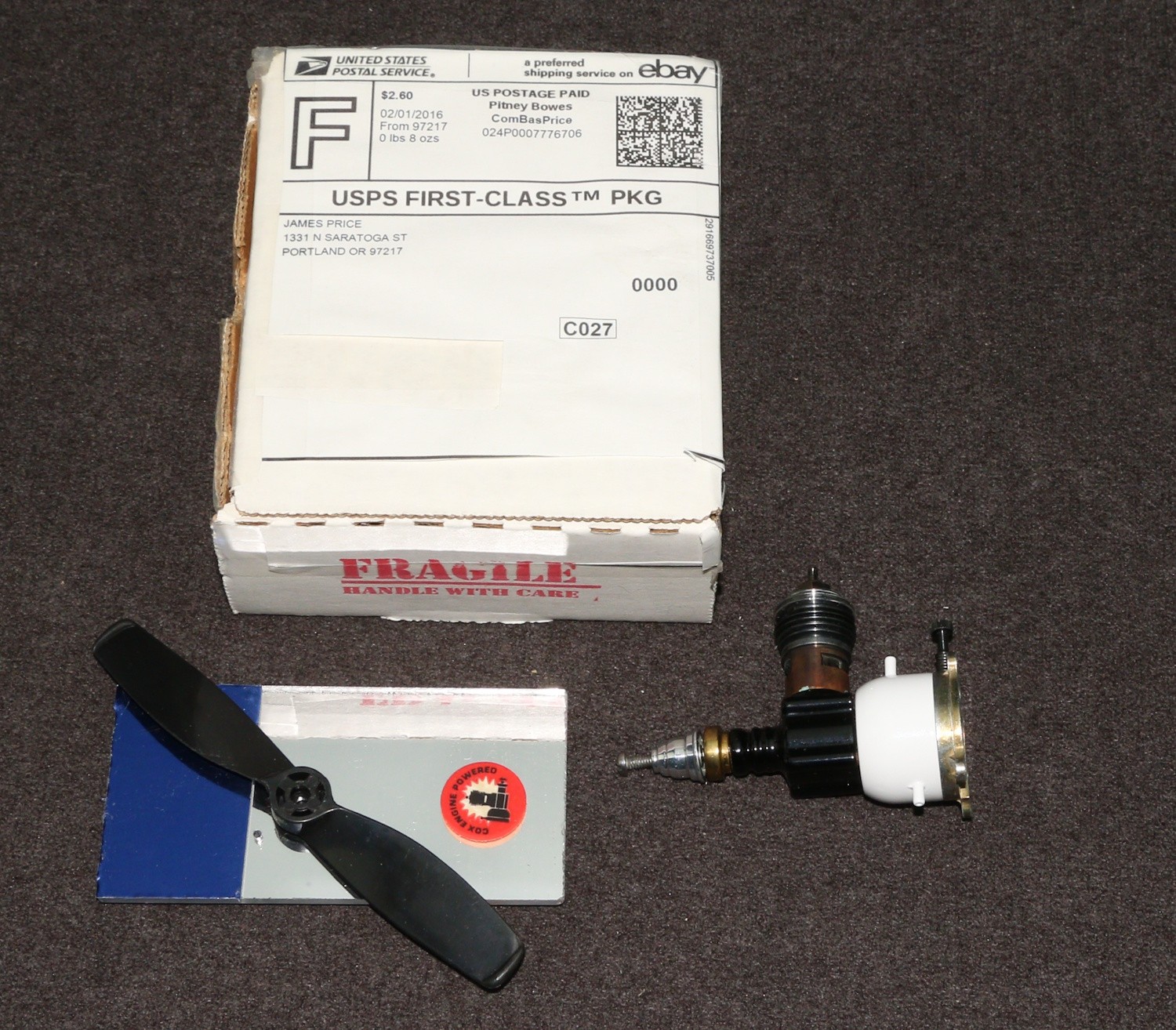 RC Engine Cox Custom .049 Rear Intake Speed Dragonfly J Price White