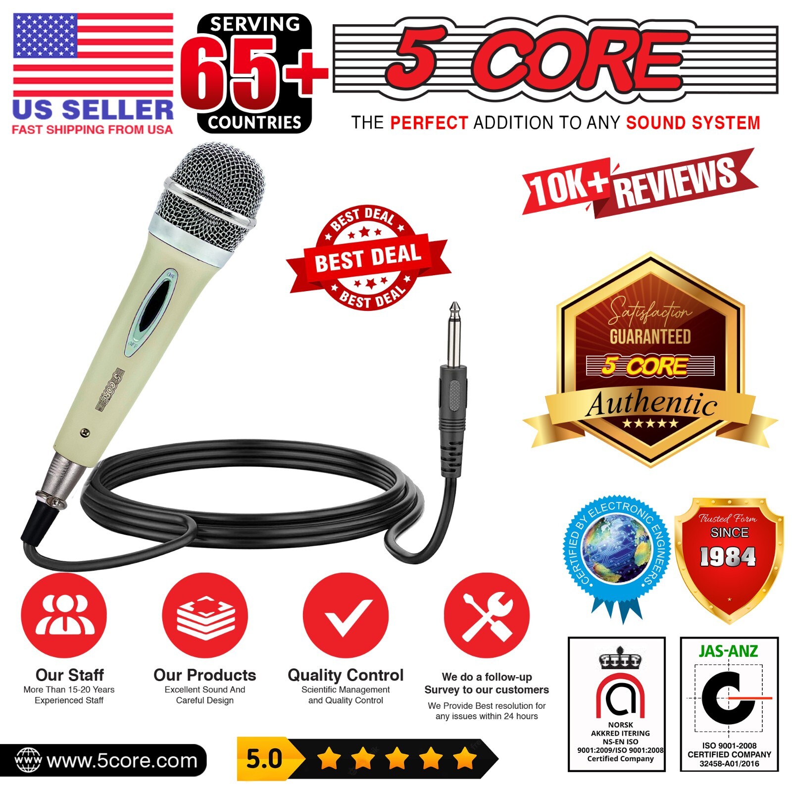 5Core Microphone Pro Microfono Dynamic Mic XLR Audio Cardiod Karaoke Vocal