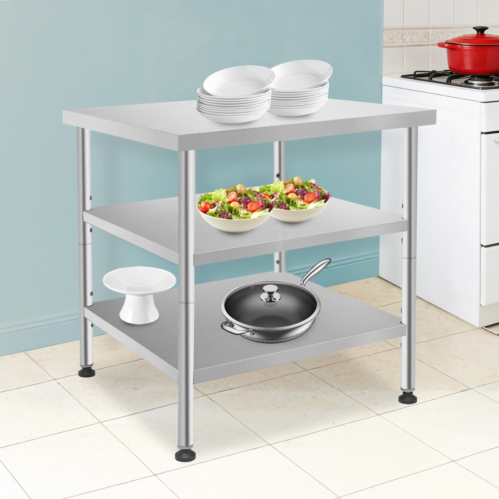 Work Table Commercial Work Table with Adjustable Under Shelves 3-Tier Work Table