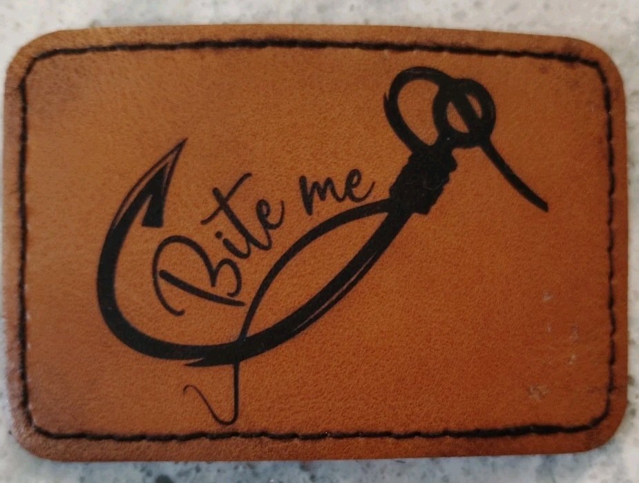 Bite Me Fishing Morale Patch Hook & Loop 3x2 Tan & Black Leatherette