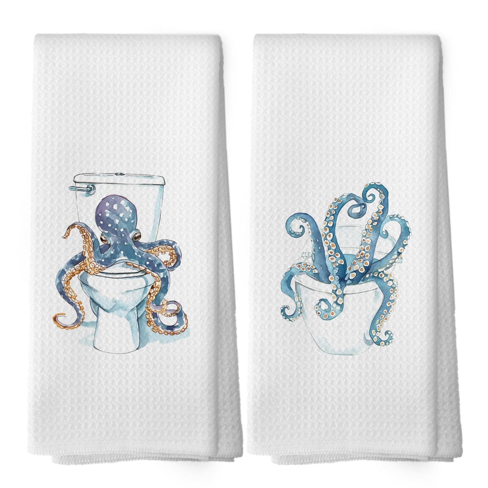 Funny Octopus Kitchen Dish Towels Set of 2, Nautical Ocean Sea Gifts for Boys...