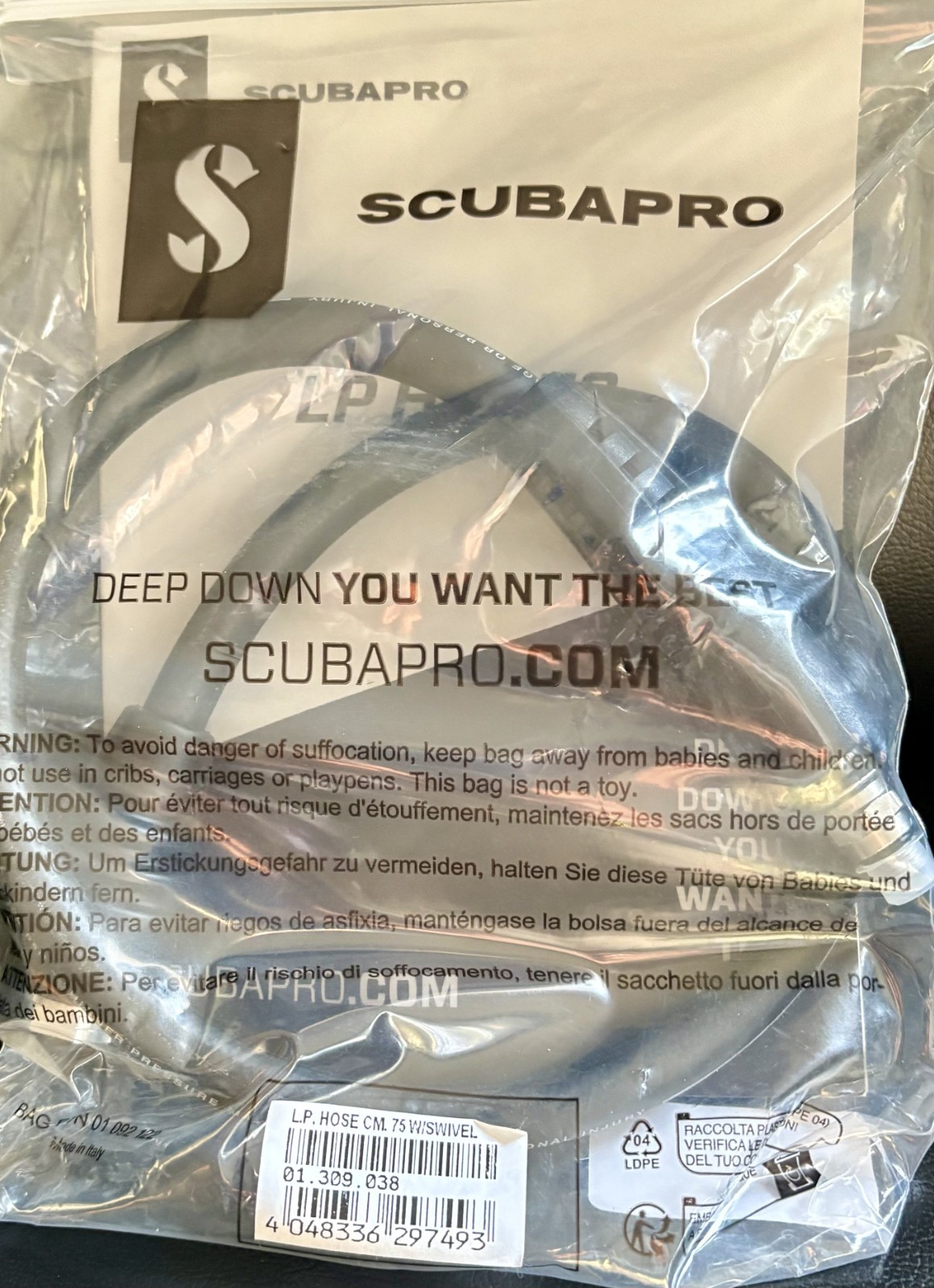 SCUBAPRO LP HOSE FOR  REGULtOR 75cm (30" 3/8" CONNECTION, SWIVEL
