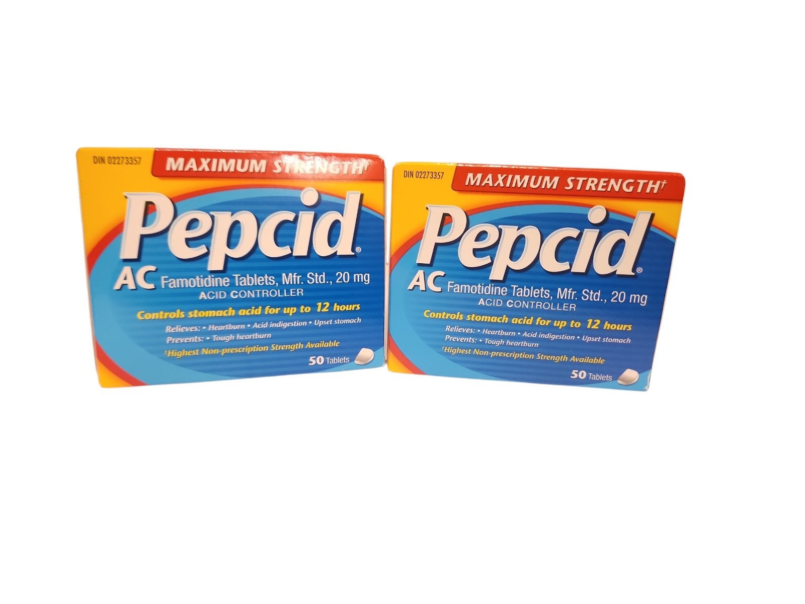 2X - PEPCID AC Maximum Strength 20mg Acid Reducer, 50 Tablets Per Box, Exp: 7/26