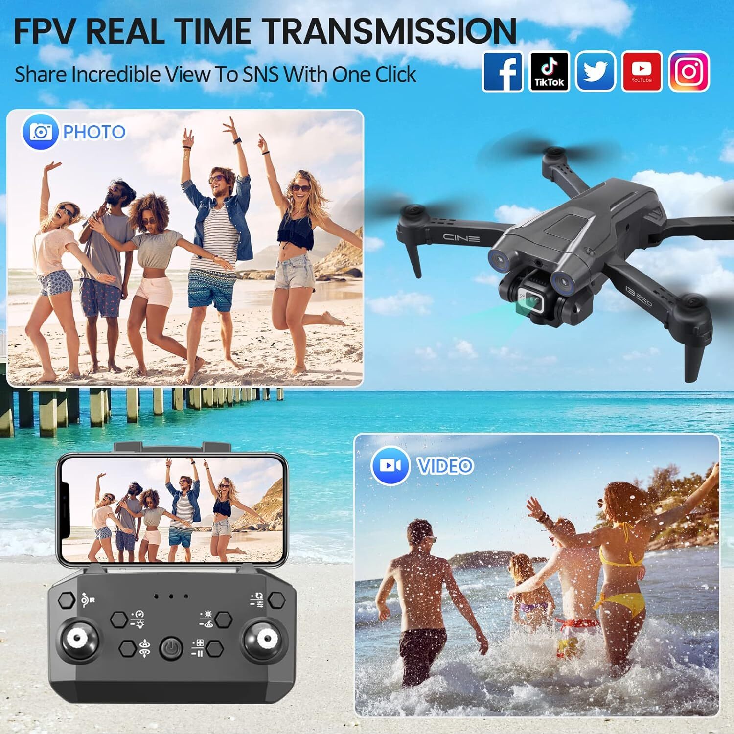 i3 Drone with 4K HD Dual Camera Obstacle Avoidance,Foldable RC Toy Gift