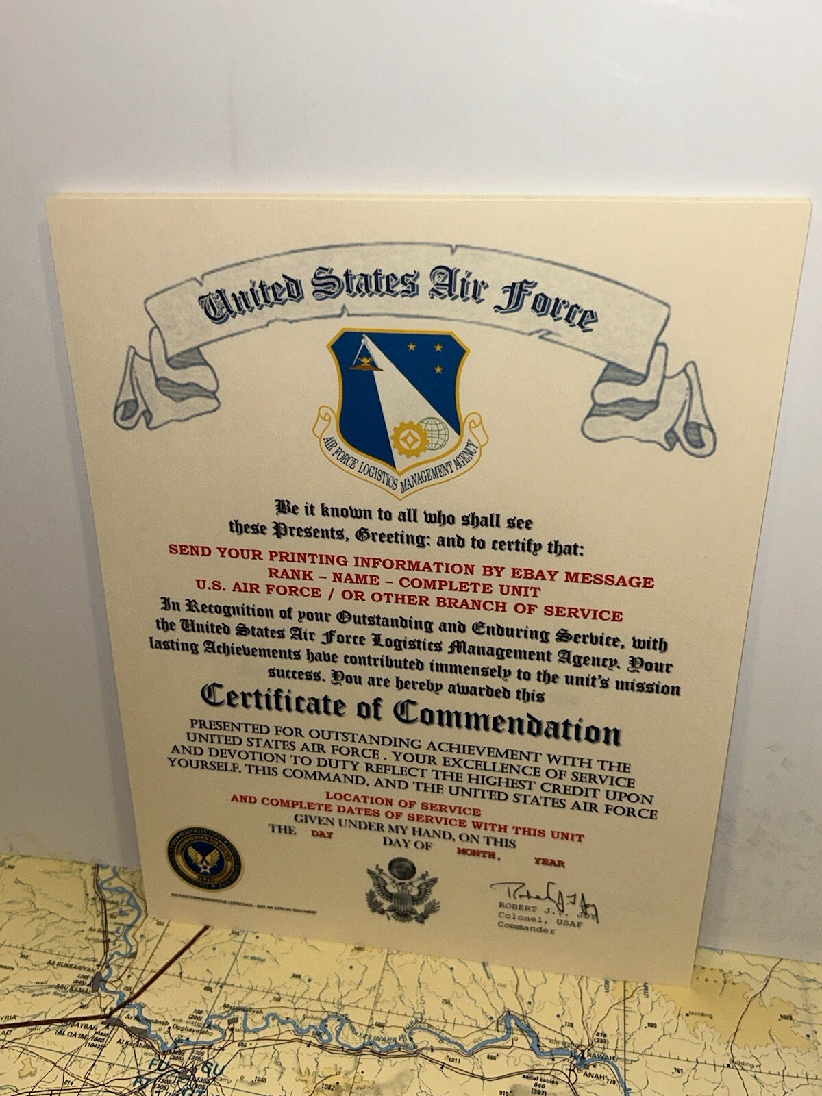 U.S.A.F. / AIR FORCE LOGISTICS MANAGEMENT AGENCY - CERTIFICATE OF COMMENDATION