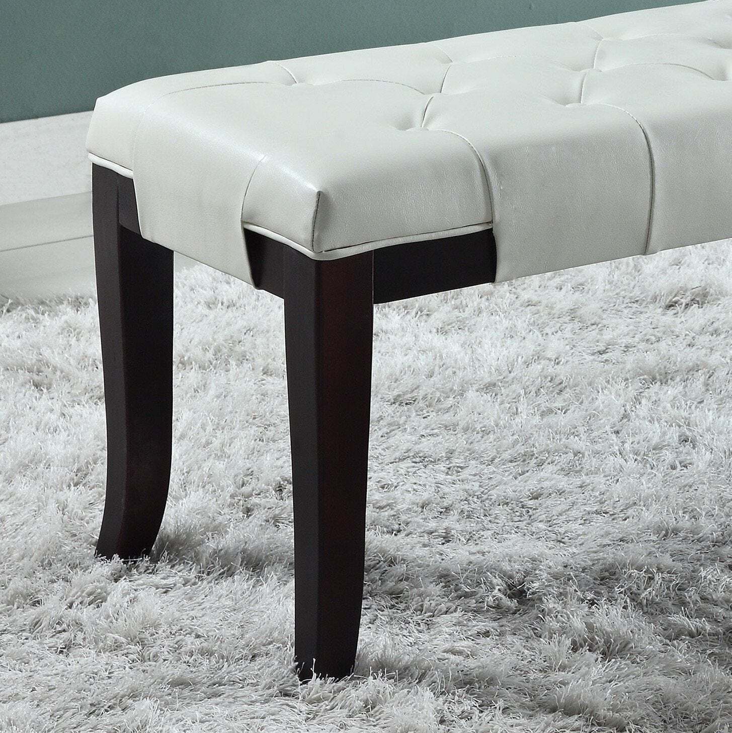 Linon White Leather Tufted Ottoman Bench