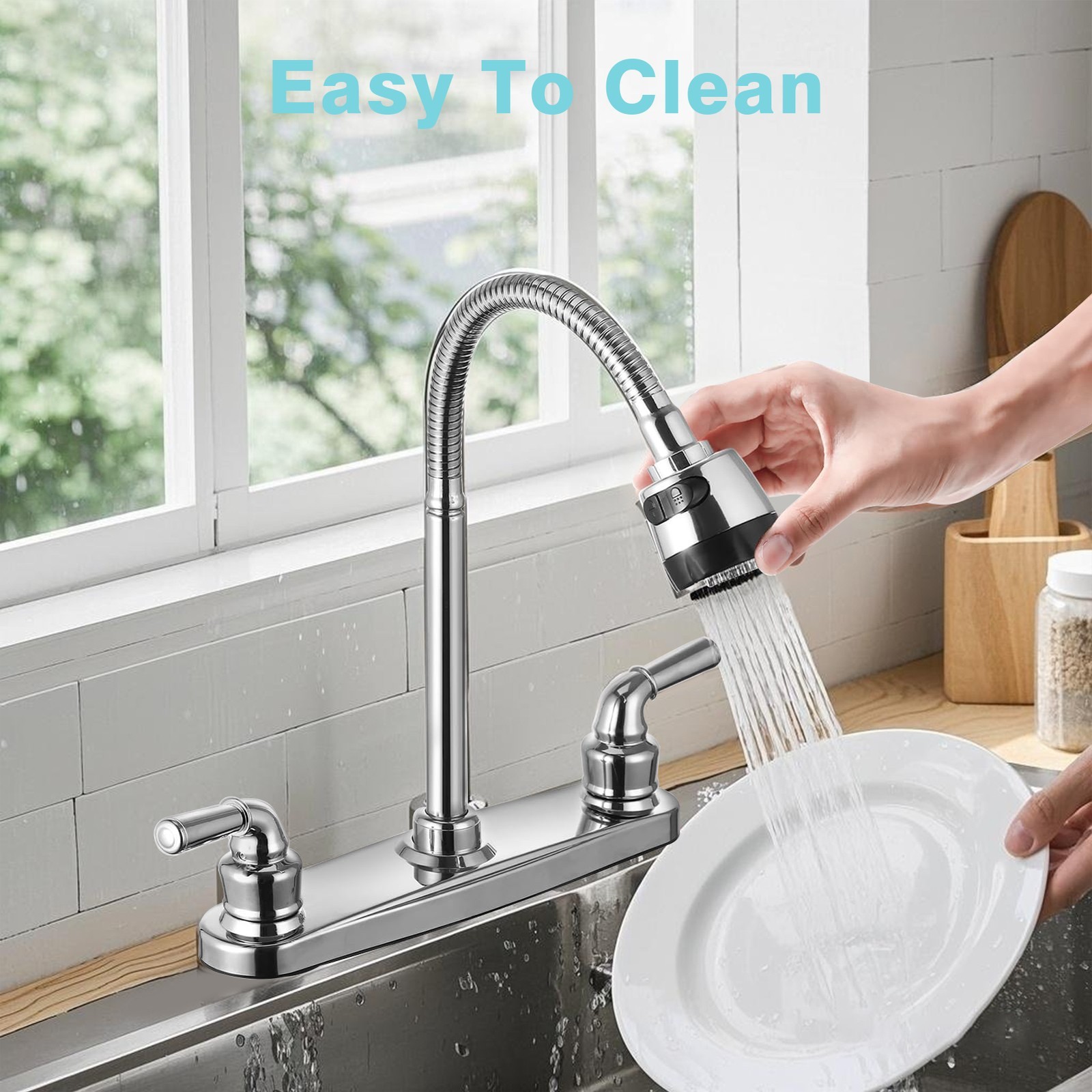 360° Chrome Kitchen Faucet Sink Mixer Pull Down Sprayer Single Handle Plastic
