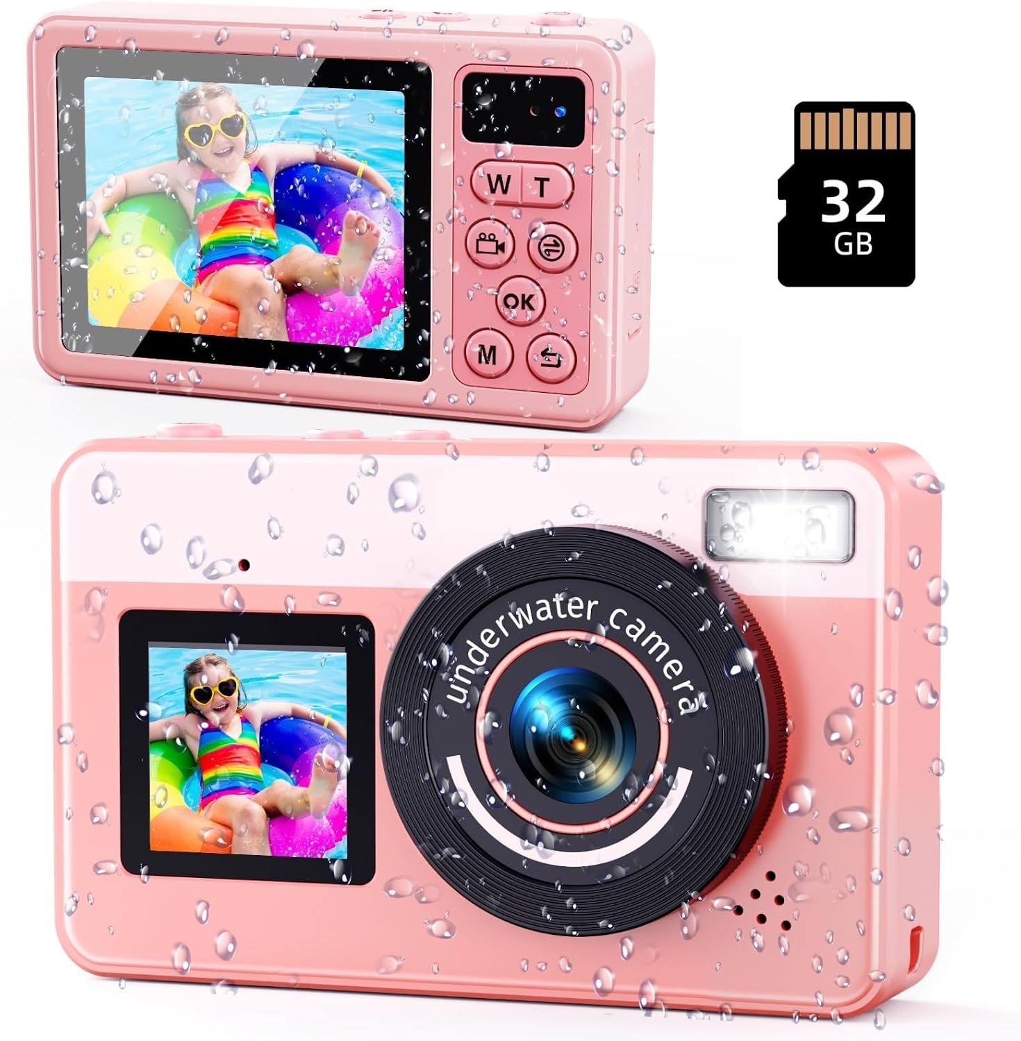 Digital Camera,10FT Underwater Camera with 32G, 2.8'' Dual Screen Waterproof