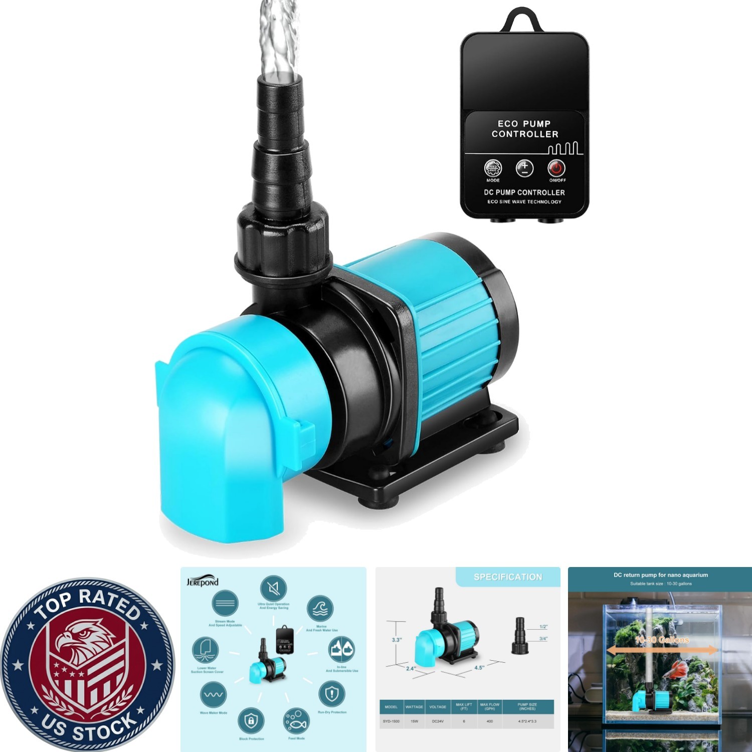 Ultra-Quiet 400GPH Submersible Aquarium Pump with Adjustable Speed & LCD Display