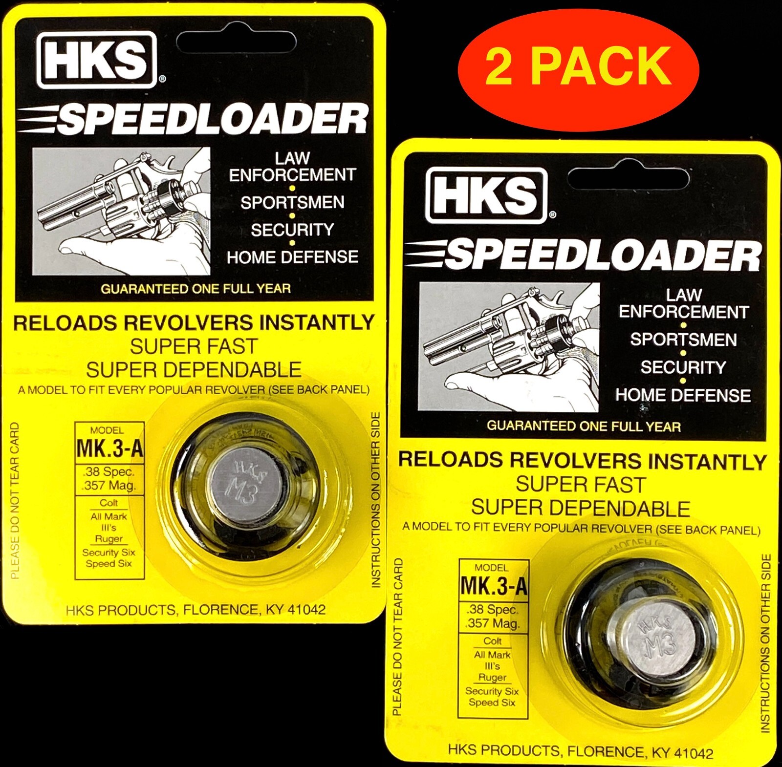 HKS MK3A Speedloader for 38spl/357mag Colt MK3, MK5, King Cobra  *2 PACK*