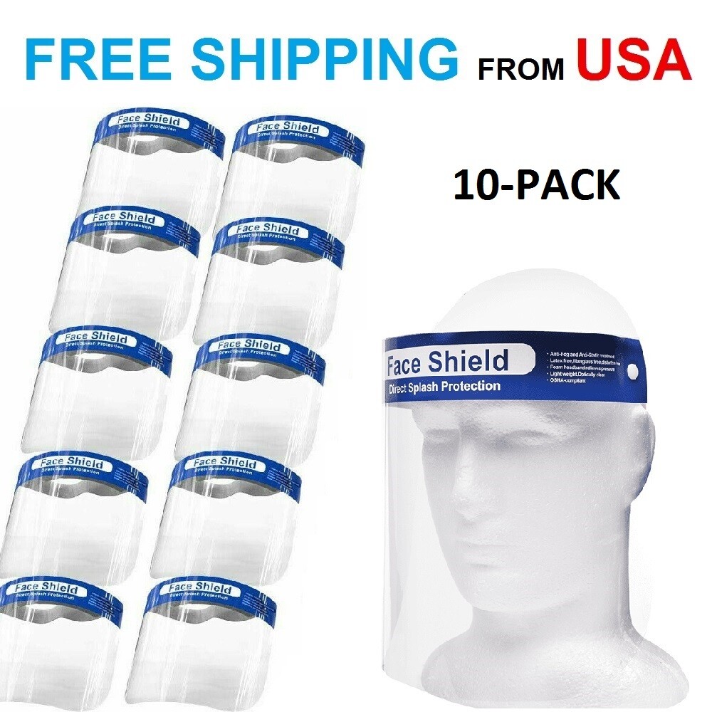 [Pack of 10] Adult Clear Anti-Fog Anti-Splash Safety Face Mask Shield Protection