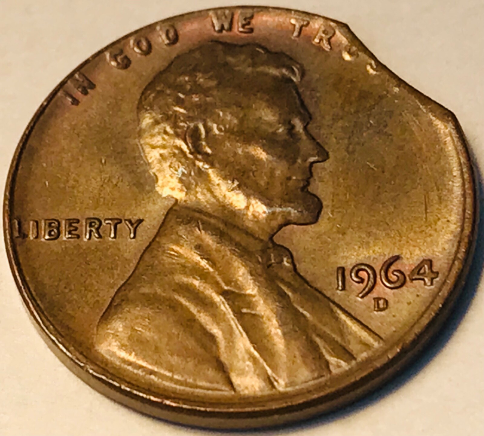 1964 D Lincoln cent with curved clip Unc