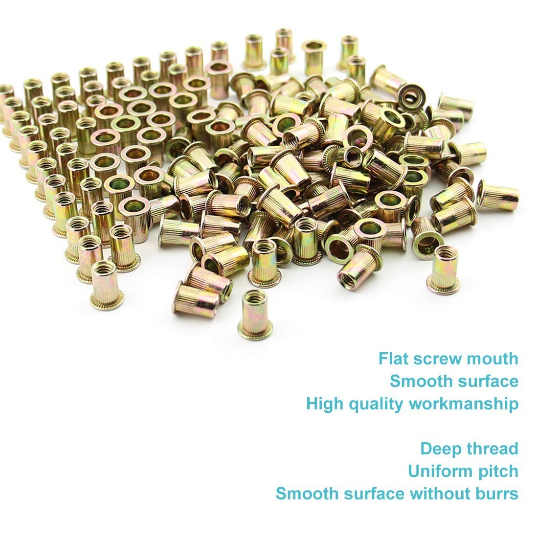 100 Pcs 1/4"-20 UNC Threaded Carbon Steel Rivet Nuts - Secure Installation Kit
