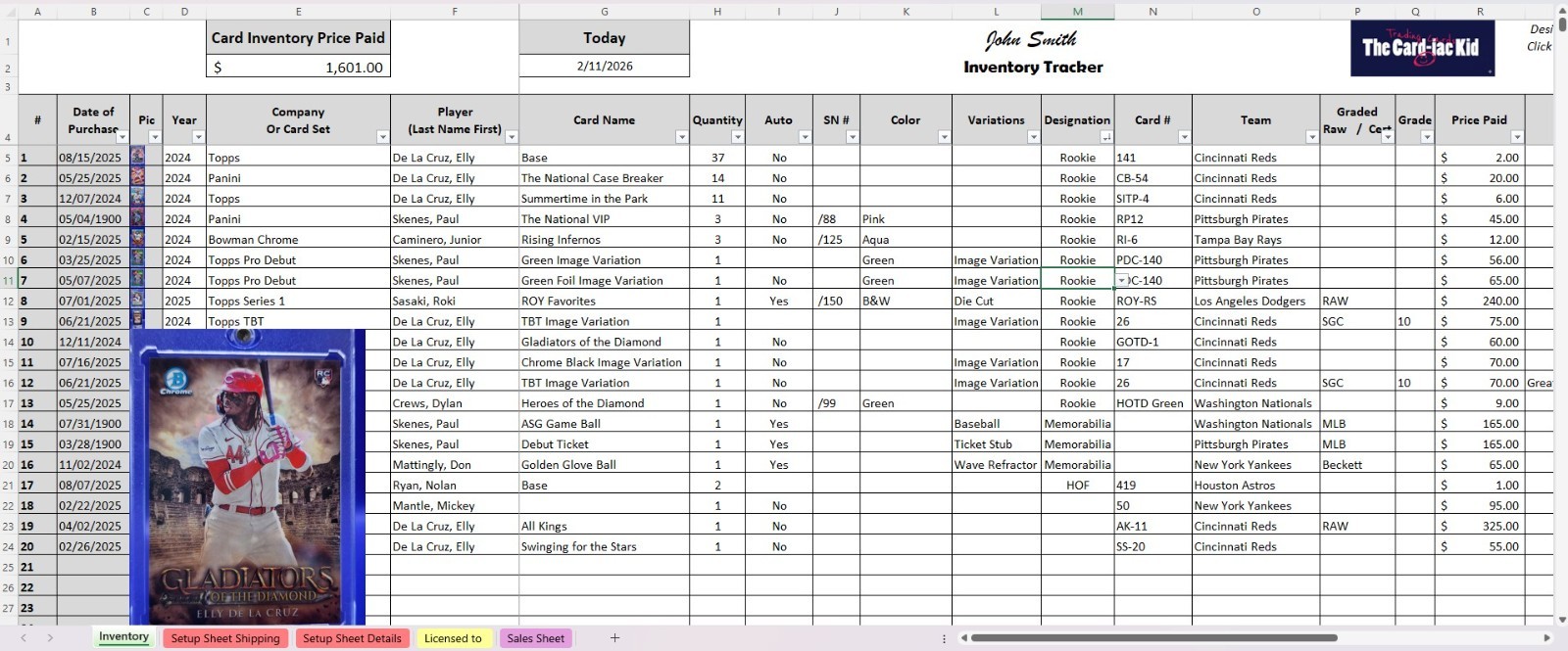 Baseball Card Inventory Tracker & P&L Spreadsheet (Digital) watch Tutorial Video