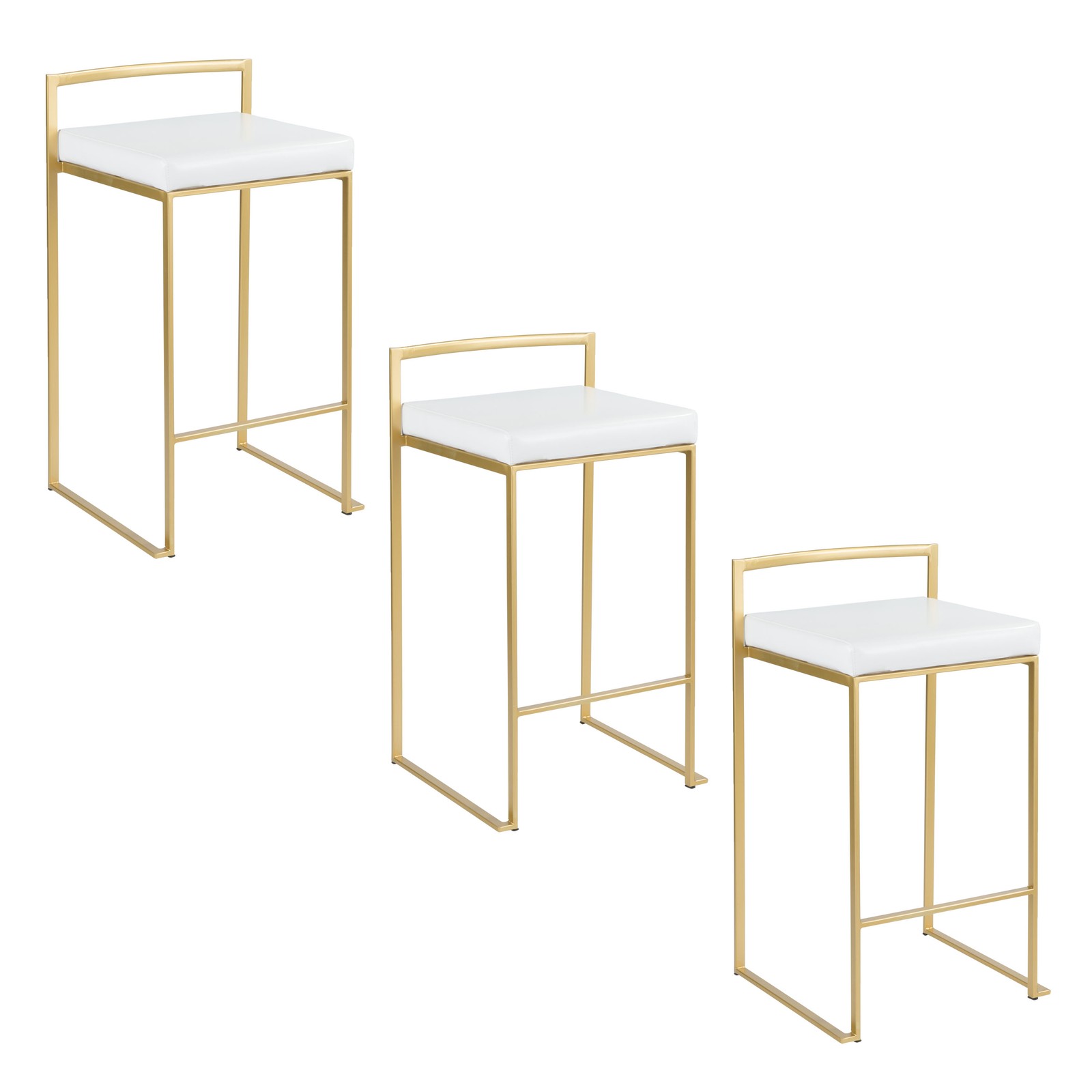 Fuji 26" Contemporary Counter Stool in Gold Metal with White Faux Leather by