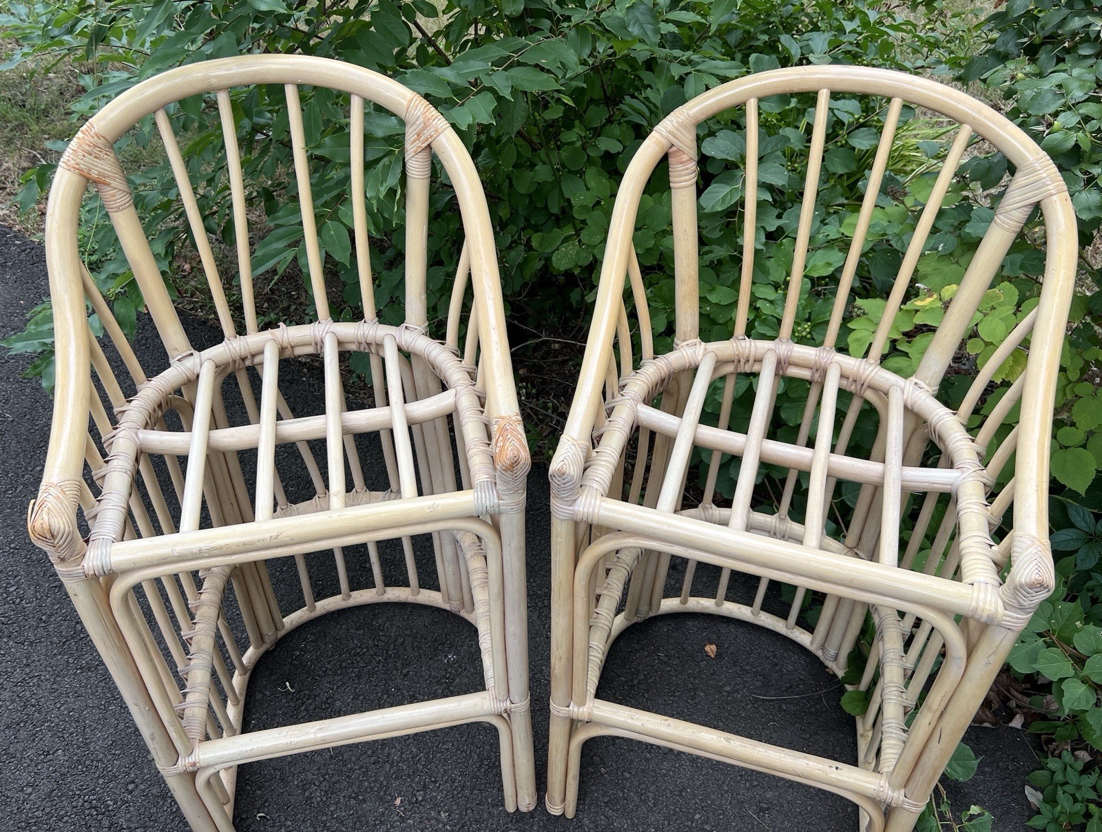 Vtg Rattan Bamboo Bar Stool Set Pair 42"H x20"W x16.75"L *LOCAL PICKUP NJ 07753*