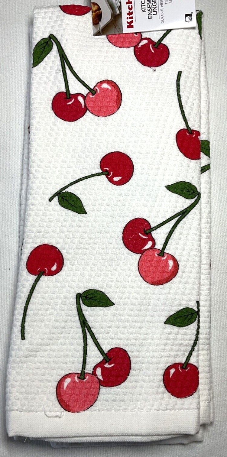 KITCHENAID KITCHEN TOWELS (2) CHERRIES 100% COTTON 16 X 28 NIP
