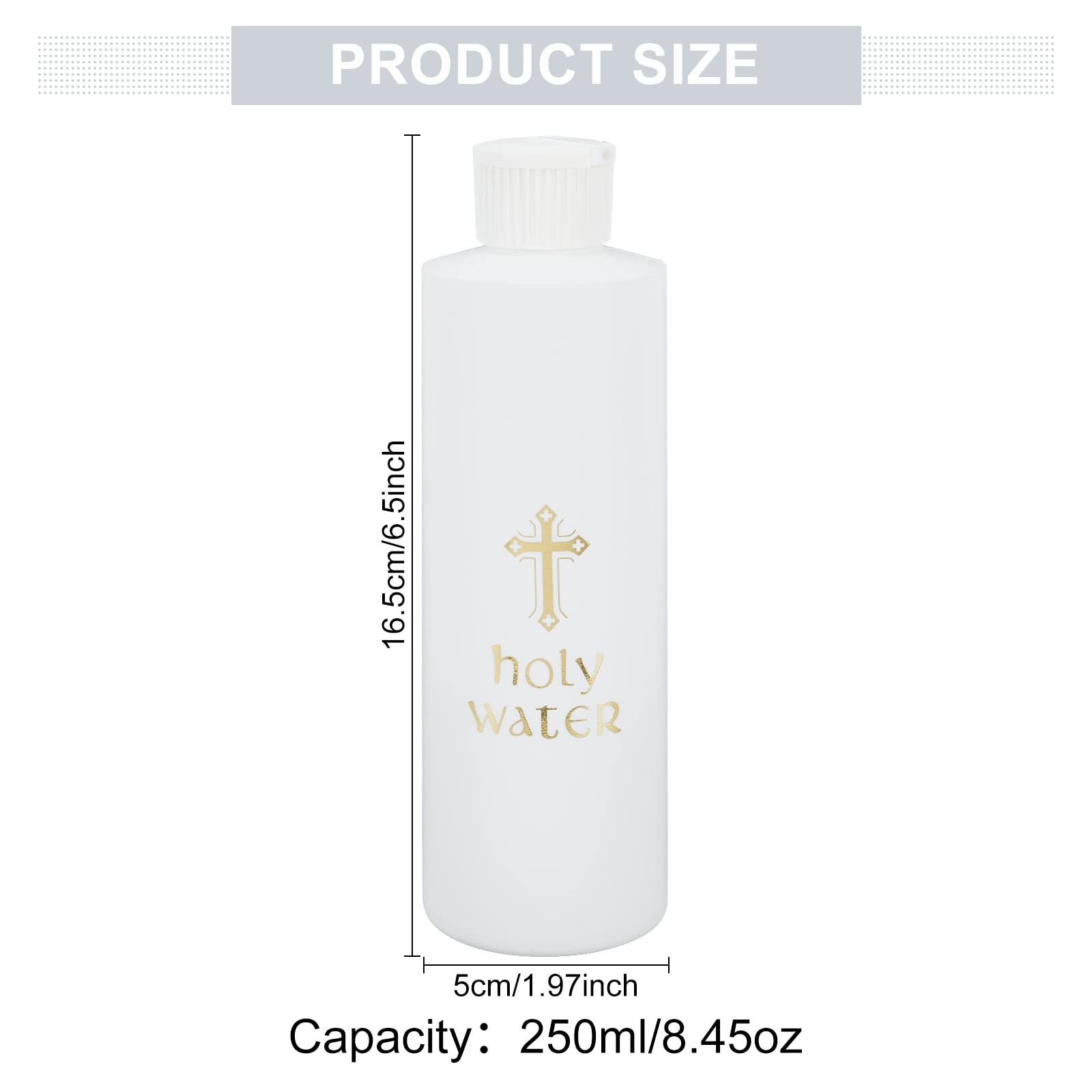 5 PCS Holy Water Bottles 250ml/8oz White Empty Container Gold Cross Pattern