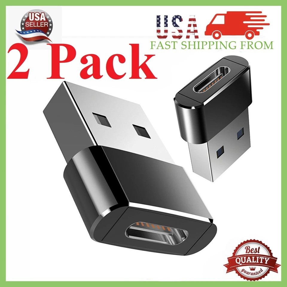 2PACK USB to USB C Adapter Type-C Female to A Male OTG Converter Car Charger
