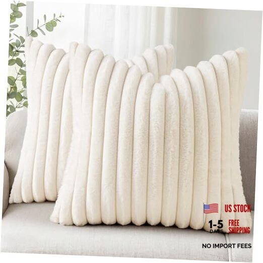 Faux Fur Couch Throw Pillow Covers 18x18 Set 18" x 18" (Pack of 2) Cream White