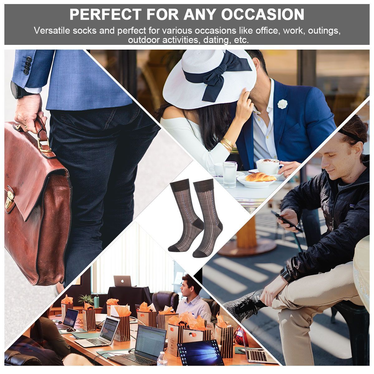 5 Pairs Mens Ultra Thin Dress Socks Silk Sheer Business Socks Soft Nylon Work