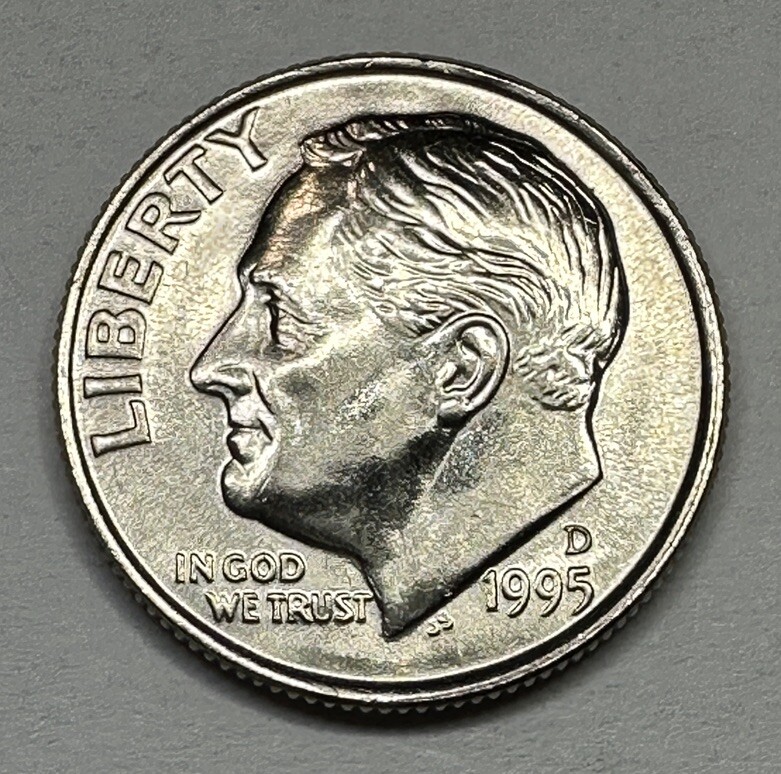 1995-D Roosevelt Dime 10cent Coin from US Mint Set. Uncirculated BU