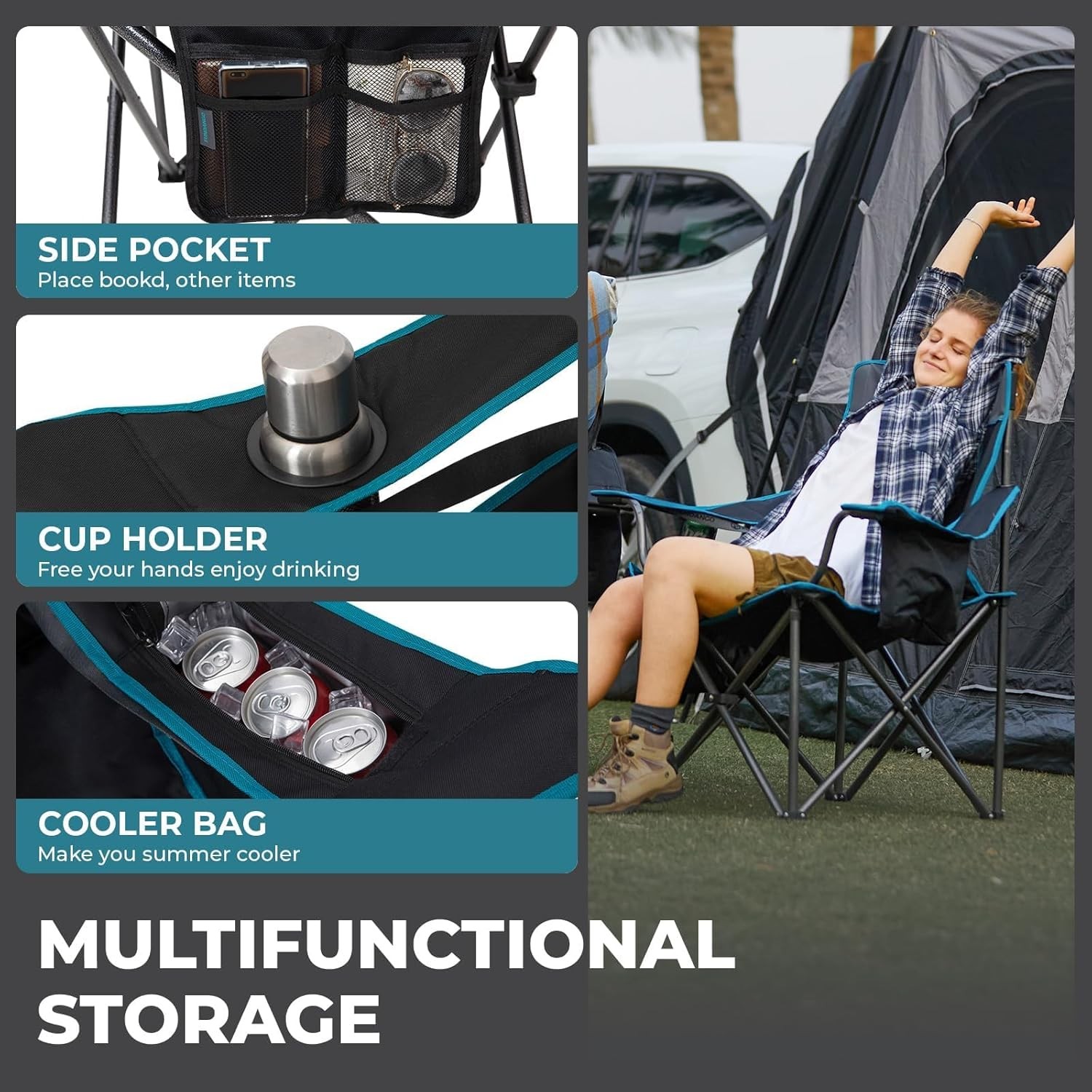 Oversized Camping Chair Portable 550lbs Heavy Duty Foldable Lawn Chair