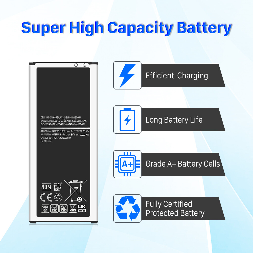 2 Pack 5200mAh Battery Replacement for Samsung Galaxy Note 4 N910 EB-BN910BBZ