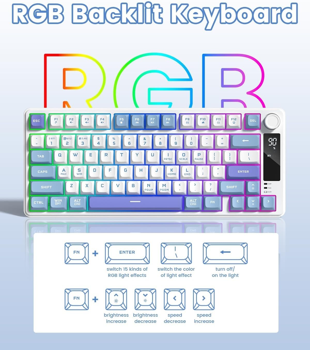 Elegant Womier DK75 Wireless Gaming Keyboard with RGB Backlighting, 75% Layout