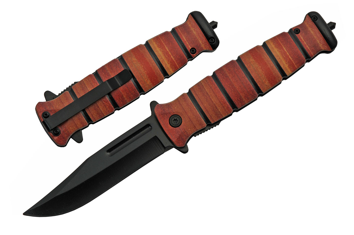 Spring-Assist Folding Knife | Stacked-Leather Print Military-Style Handle EDC