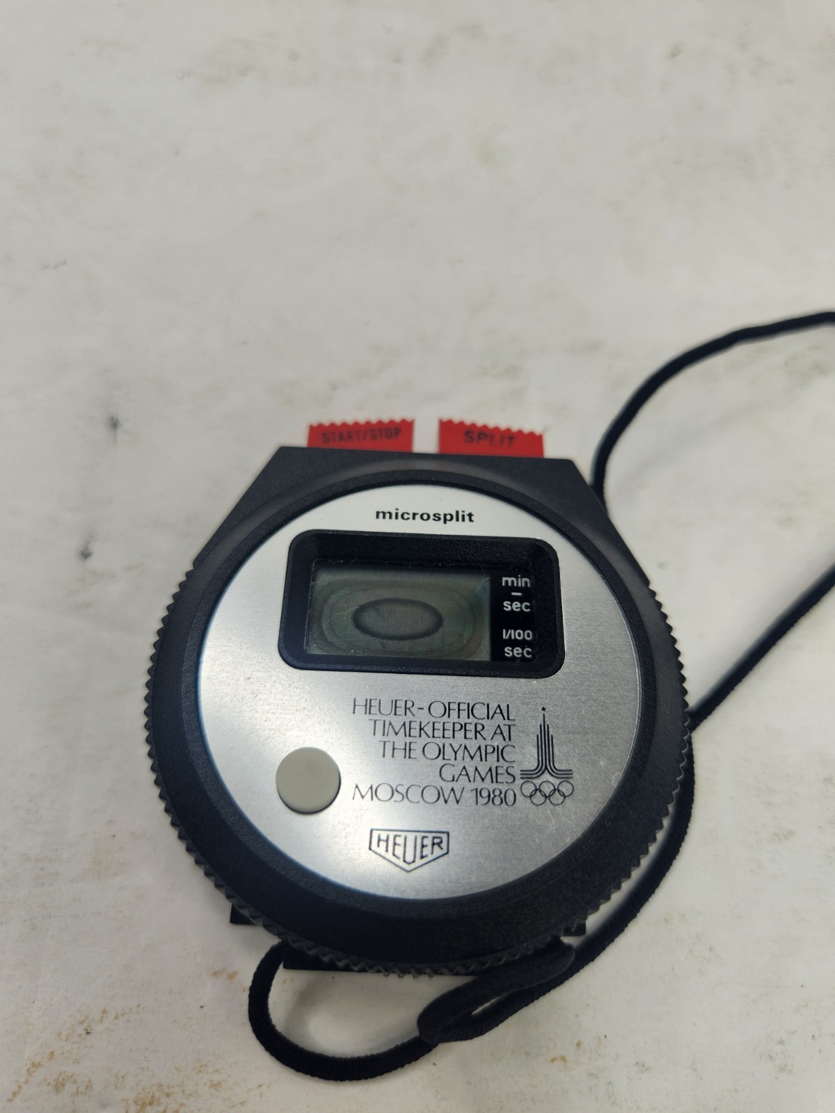 Heuer Microsplit 230 Digital Stop Watch. 1980 Olympics Box As Is Untested