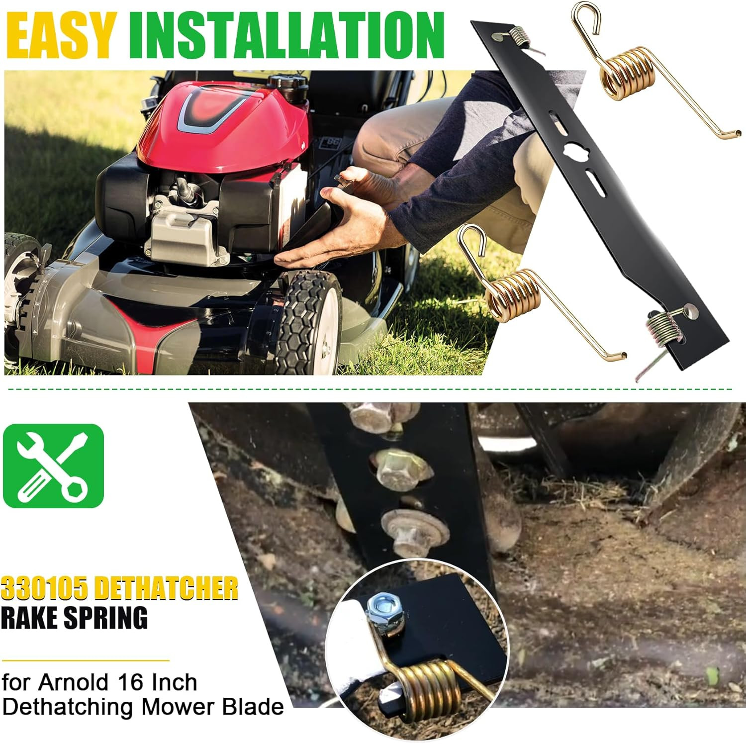 Spring 3-Pack Lawn Rake Dethatcher Tension Adjustment Thatch Removal Maxpower