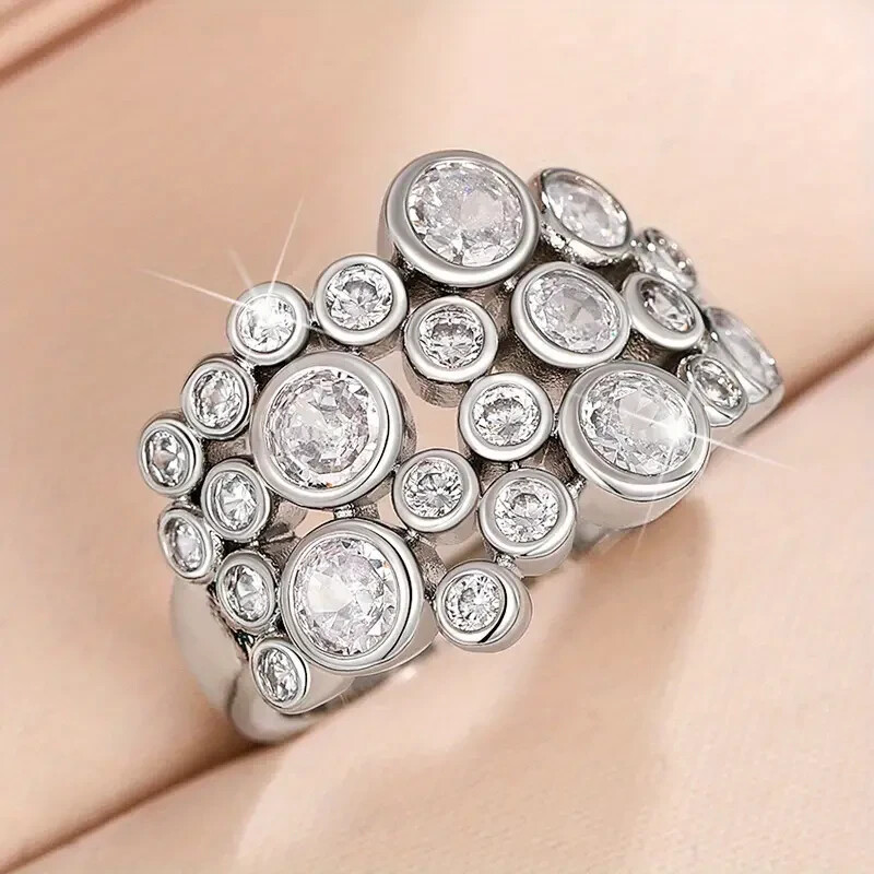 Elegant 925 Sterling Silver White Topaz New Fashion Charms Unique Ring Size 8