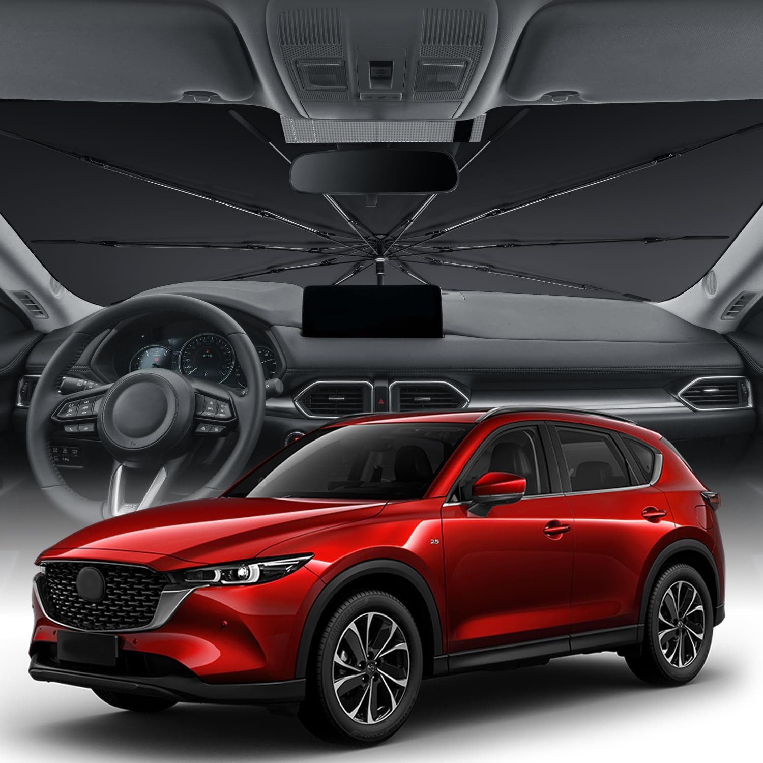 Zanch Upgrade Windshield Sun Shade, Custom Fit for Mazda CX-5 2017-2025 [Tita...