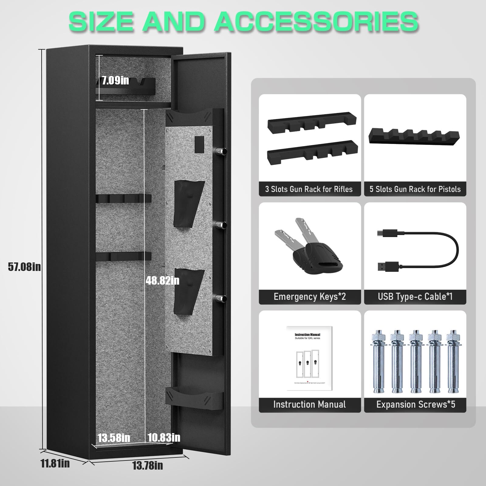 5 Rifle Gun Safe, Biometric Fingerprint Gun Safe for Home Rifle and Shotguns