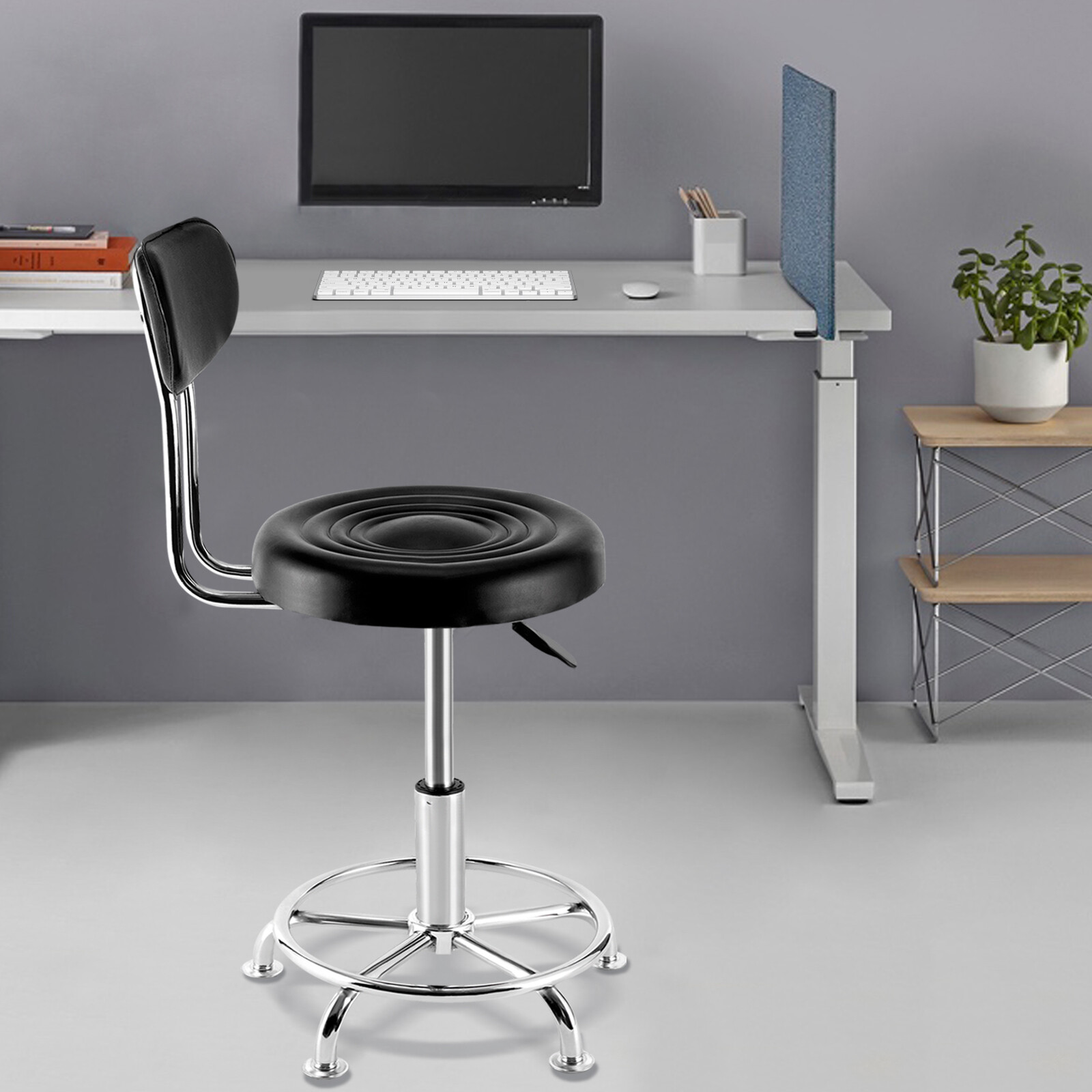 Leather Stool Work Shop Seat Chair Height Adjustable Garage Stool With Backrest