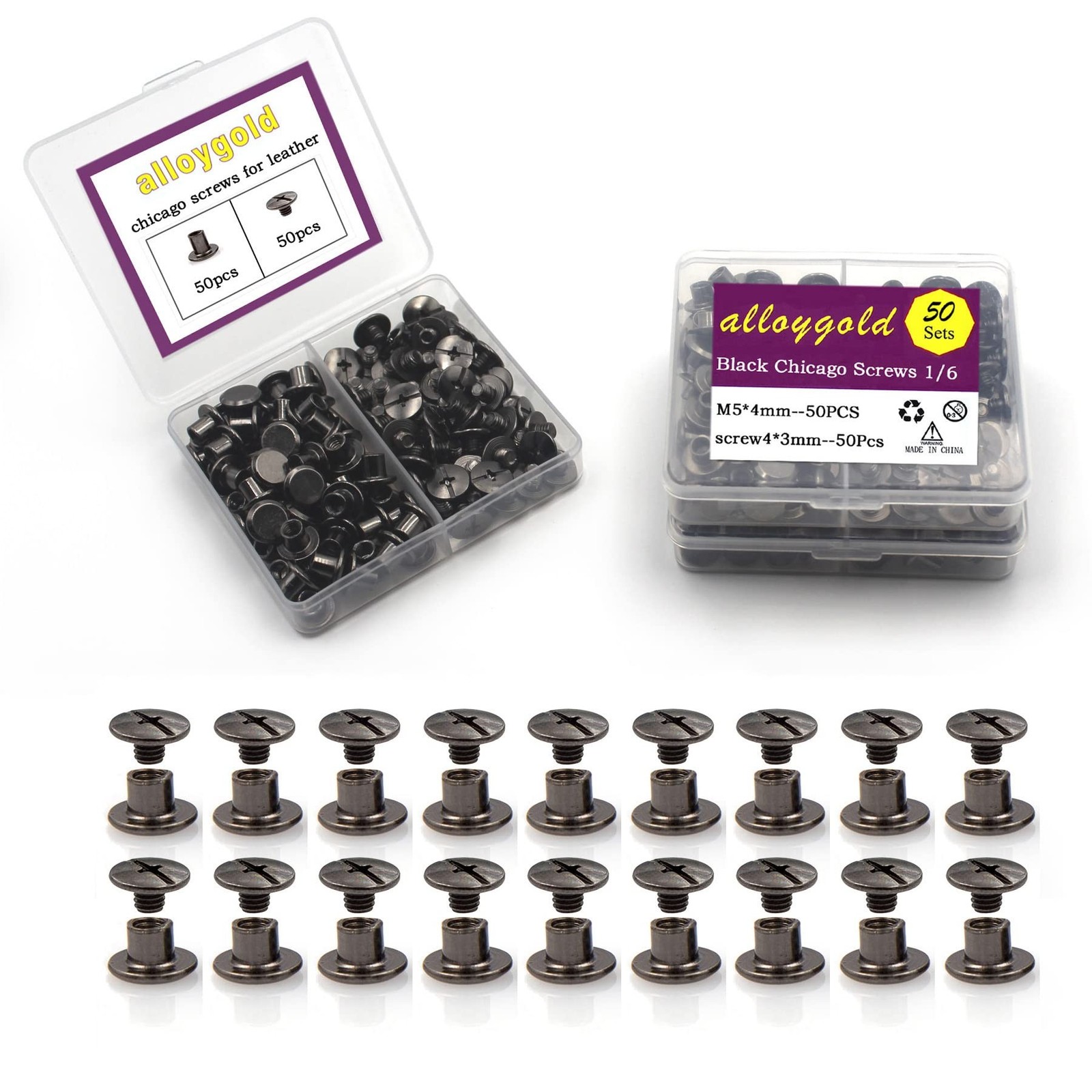 50 Sets M5*4 Gun Black Chicago Screw Kit Leather Rivets Screw Rivets Chicago ...