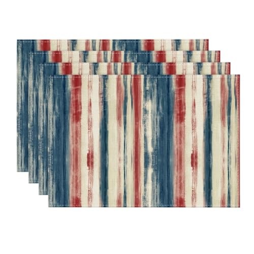 Blue Red Watercolor Striped Placemats 12" x 18", Rectangular 4 Pcs Blue/Red