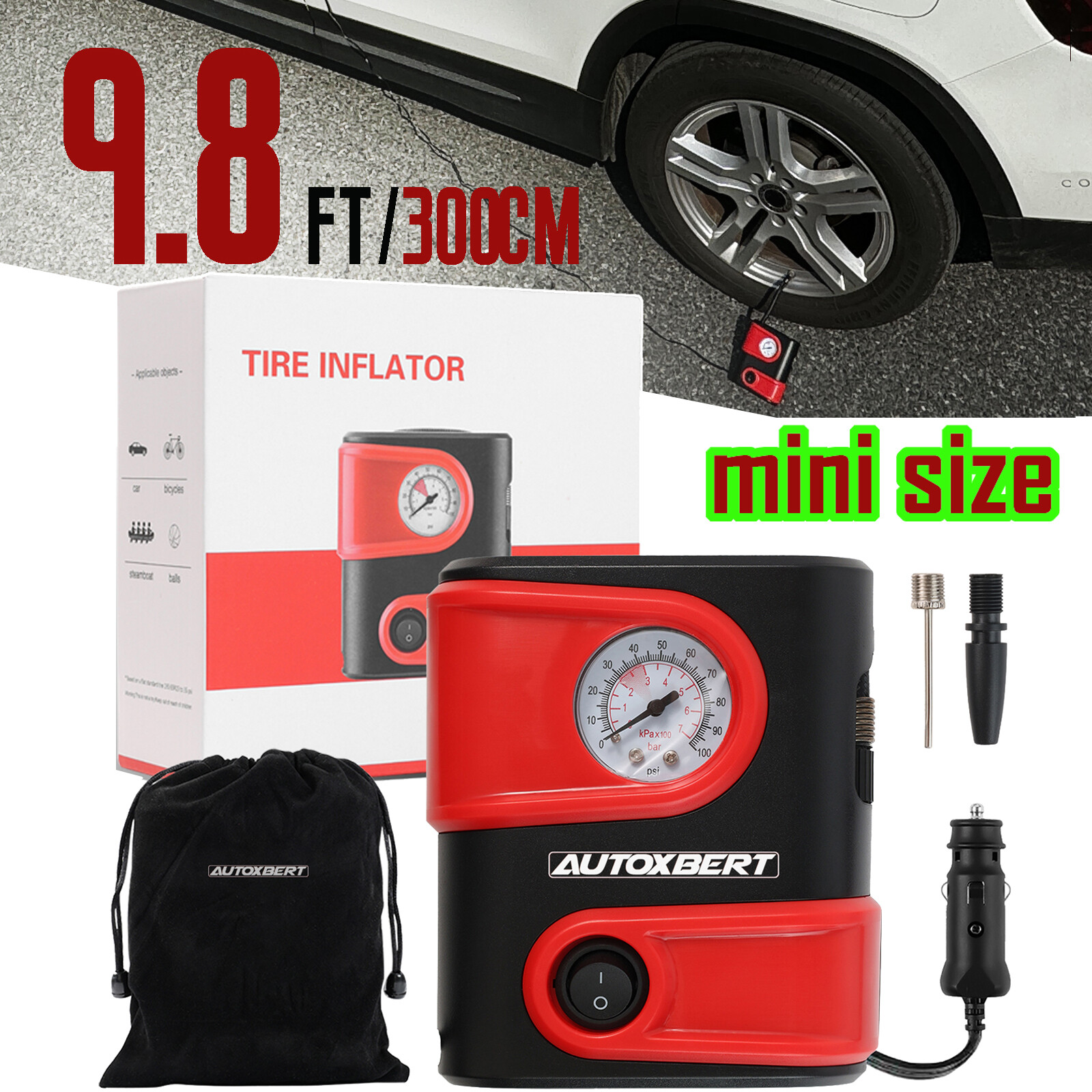 Tire Inflator Car Air Pump Compressor Electric Portable Auto 100PSI Motor 12V .