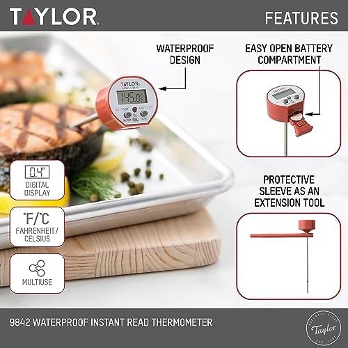 Taylor Waterproof Digital Instant Read Thermometer For Cooking, BBQ, Grilling...