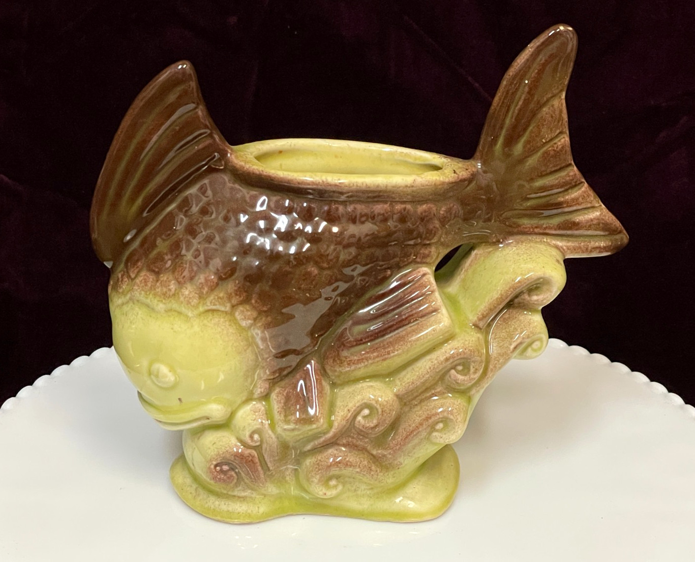 Vintage Whimsical Swimming Coy Fish Vase Planter MCM Decor