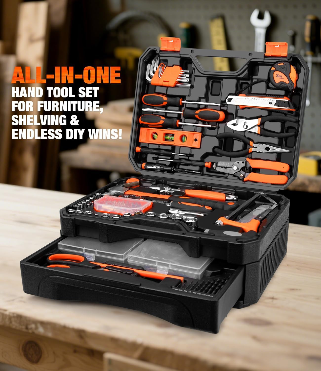 328-Piece Tool Set - Tool Kit Toolbox Storage Case with Drawer, General Househol