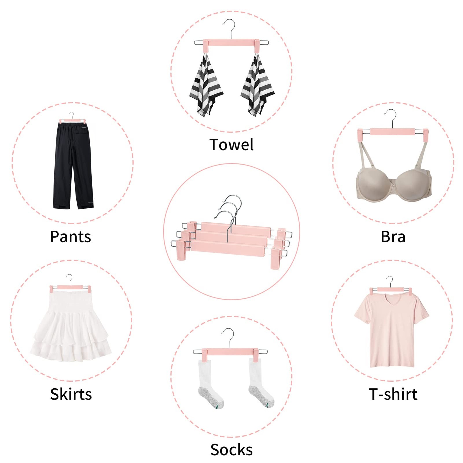 10 Pack Skirt Hangers, PantsHangers with Clipsï¼Œ360 Â° Swivel 10Pack, Pink