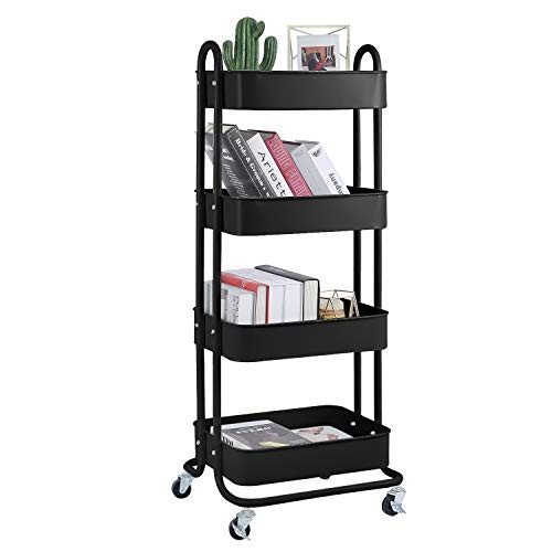 4-Tier Metal Mesh Utility Rolling Cart Storage Organizer Shelf Rack B-black