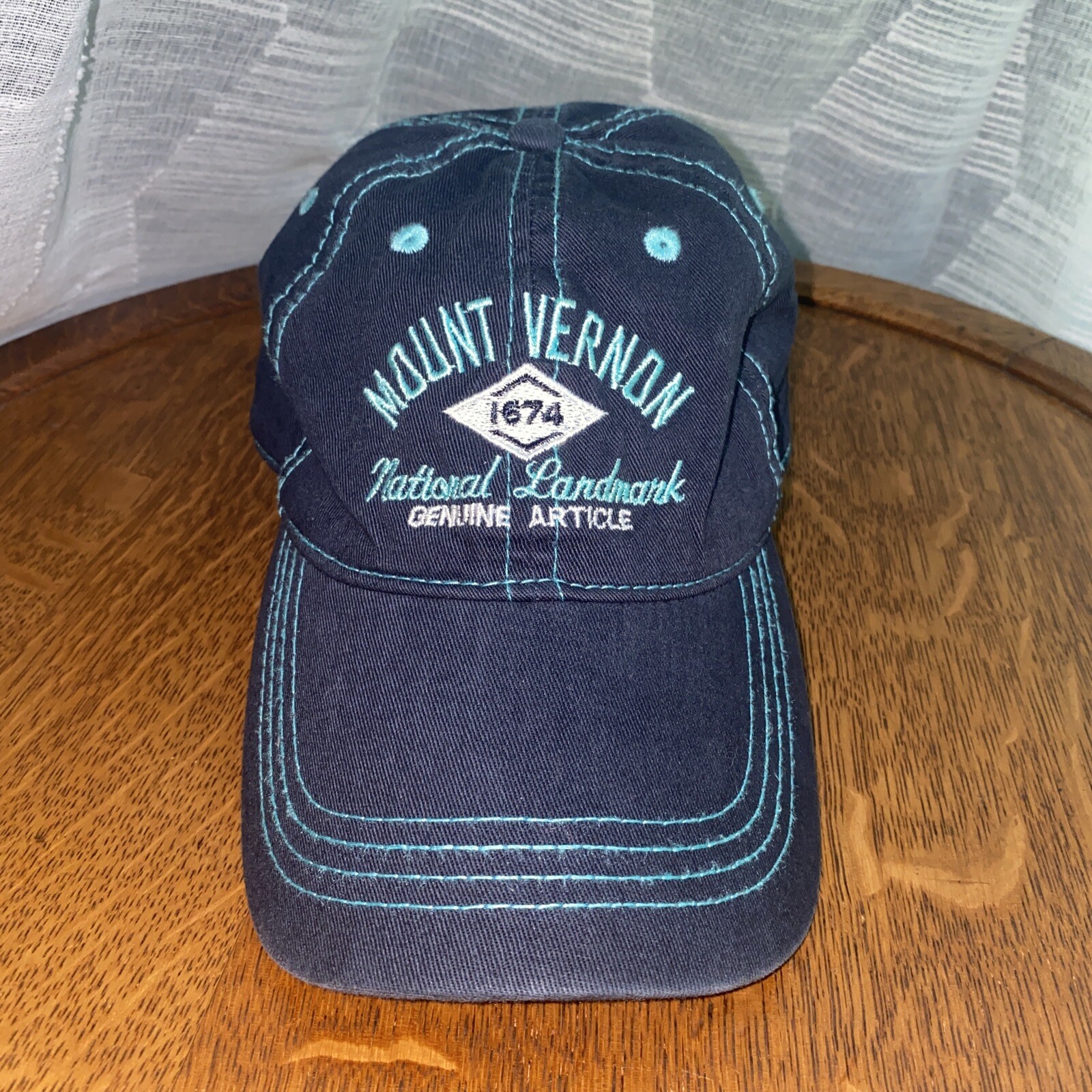 Mount Vernon Hat Cap National Landmark Genuine Article Blue w Teal Strapback
