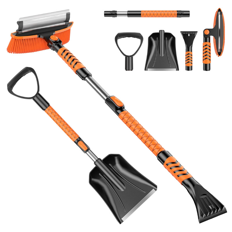 42" Ice Scraper & Extendable Snow Brush – Detachable, 360° Pivoting for Cars