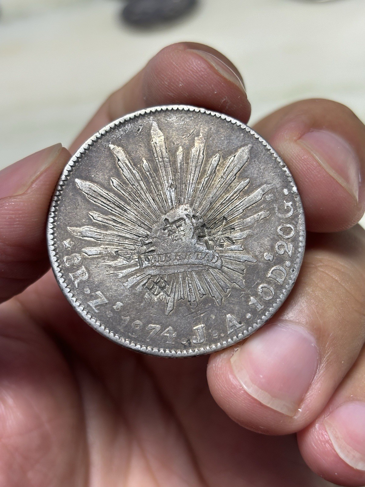 1874 Zs JA Mexico 8 Reales Silver Coin Chopmarked